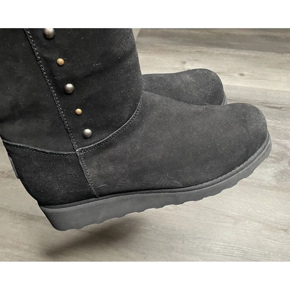 BearPaw Black Tall Faux Fur Winter Boots with Stud Accents Size US 10 Women’s